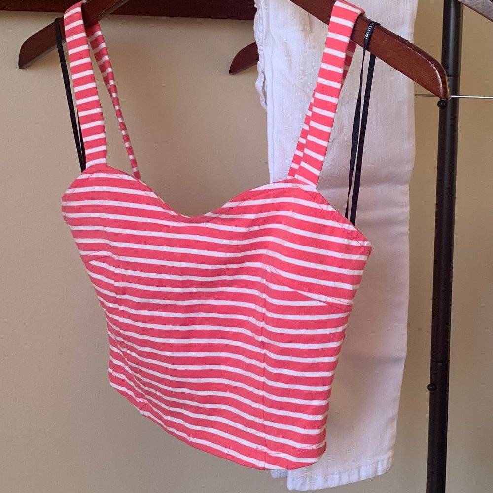 Forever 21 Small Pink & White Stripped Crop Top